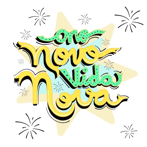 Belettering woord New Year New Life in Portugees Brazilië