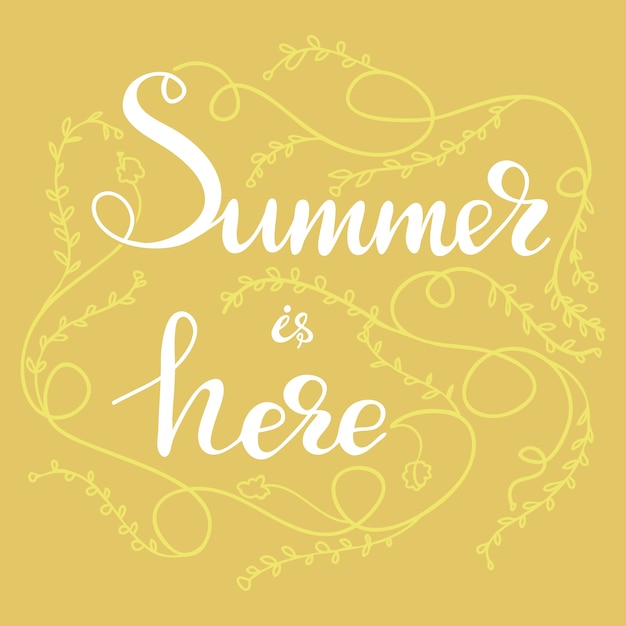 Belettering zomer is hier. vector illustratie.