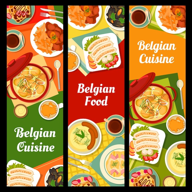 Belgian cuisine banners food dishes lunch meals