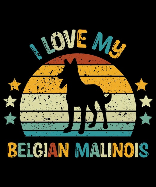 Vector belgian malinois silhouette vintage and retro tshirt design