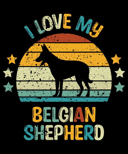 Vector belgian shepherd silhouette vintage and retro tshirt design