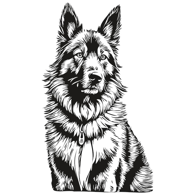 Vector belgian tervuren dog breed line drawing clip art animal hand drawing vector black and white realistic breed pet