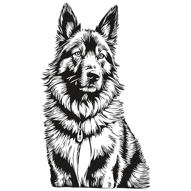 Vettore belga tervuren cane razza linea disegno clipart mano animale disegno vettoriale bianco e nero animale domestico di razza realistica