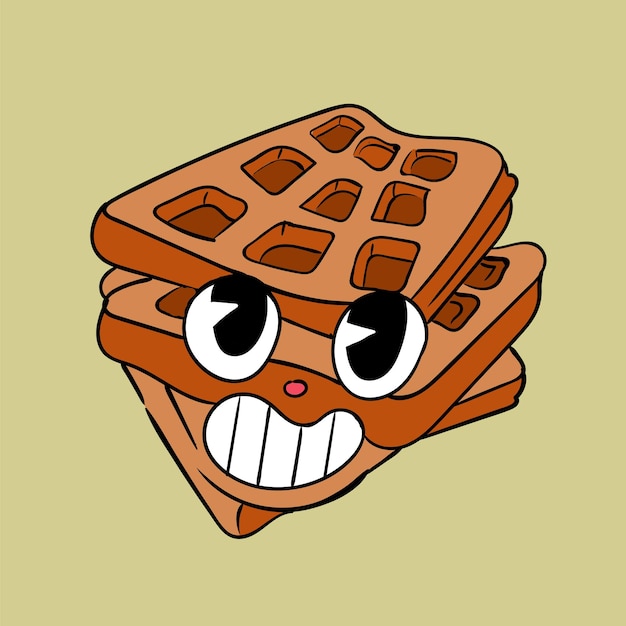 Vector belgian viennese waffles vintage toons funny character vector illustration trendy classic retro cartoon style
