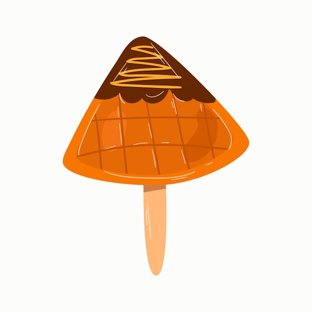 Belgian waffle on a stick covered with chocolate.Vector hand drawn iluustration.