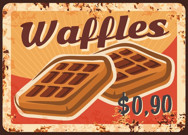 Belgian waffles rusty metal plate vector wafers