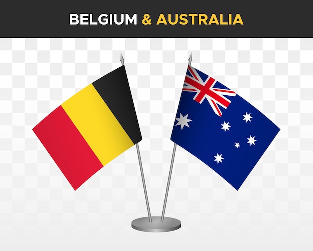 België vs australië bureau vlaggen mockup geïsoleerde 3d vector illustratie tafelvlaggen