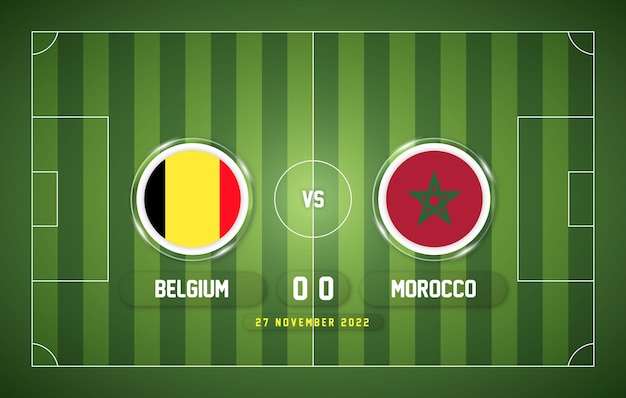 België vs Marokko 2022 wedstrijd met scorebord en stadionachtergrond