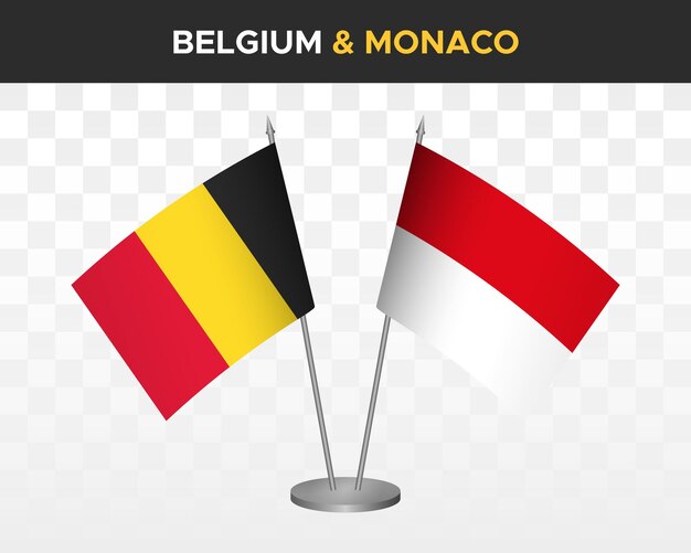 België vs Monaco Bureauvlaggen mockup geïsoleerde 3d vector illustratie tafelvlaggen