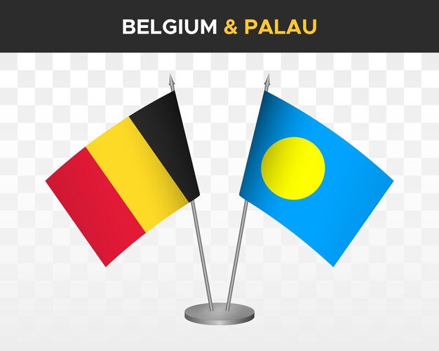 België vs palau bureau vlaggen mockup geïsoleerde 3d vector illustratie tafelvlaggen