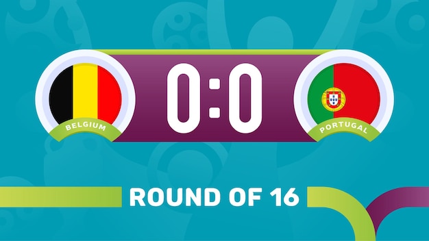België vs Portugal ronde van 16 wedstrijd, Europees kampioenschap voetbal 2020 vectorillustratie. Voetbal 2020 kampioenschapswedstrijd versus teams intro sport achtergrond