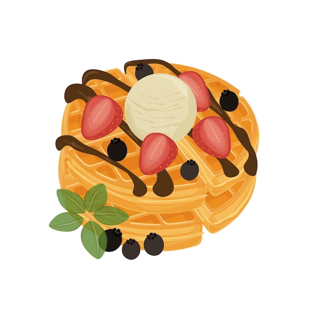 Belgisch Wafel Illustratie Logo Met Honing En Vers Fruit