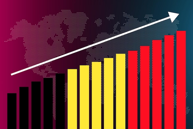 Belgium bar chart graph, increasing values, country statistics concept, Belgium flag on bar graph