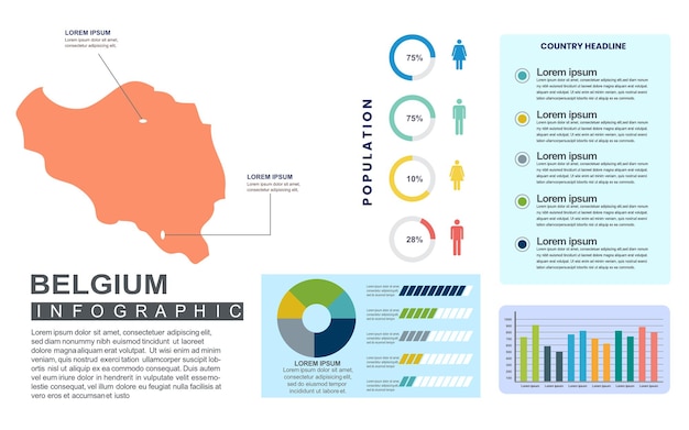 Belgium detailed country infographic template with population and demographics