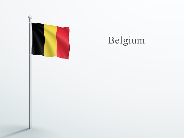 Belgium Flag 3d Element Waving On Steel Flagpole