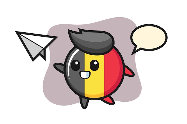 Belgium flag badge cartoon character throwing paper airplane