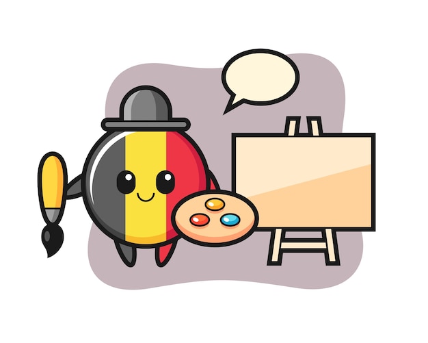 Belgium flag badge mascot as a painter