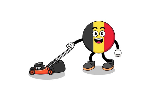 Belgium flag illustration cartoon holding lawn mower