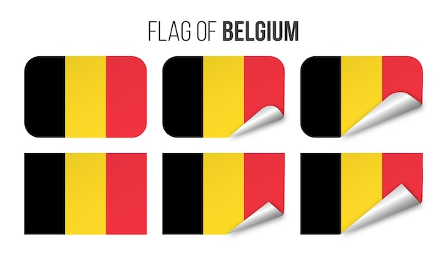 Belgium flag labels stickers set Vector illustration 3d flags of Belgium isolated on white