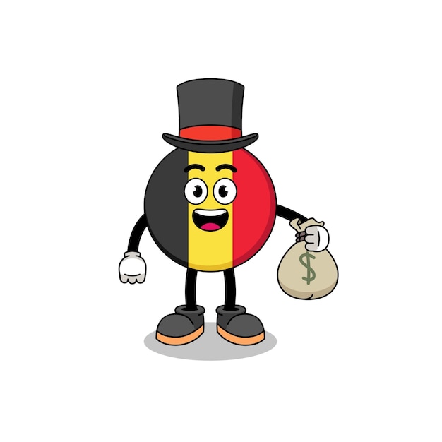 Belgium flag mascot illustration rich man holding a money sack