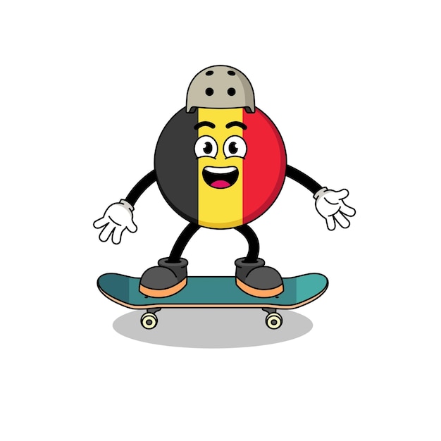 Mascotte della bandiera del belgio che gioca uno skateboard