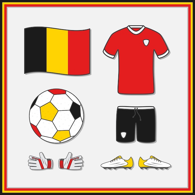 Belgium football cartoon vector illustration football jerseys and football ball flat icon outline