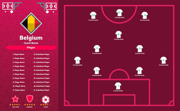 Vector belgium football line up formation team info charts and manager