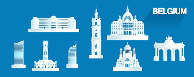 Vector belgium isolated architecture icon set and symbol with tour europe