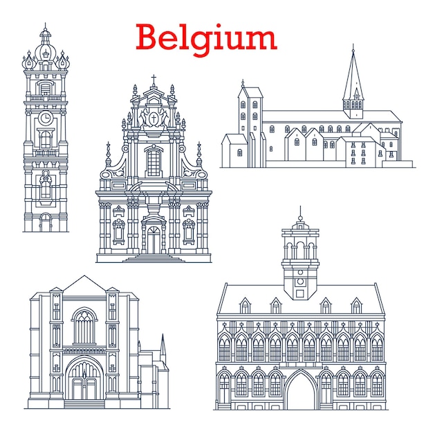 ベルギーのランドマーク建築とモンス、バンシュ、ブルージュの建物