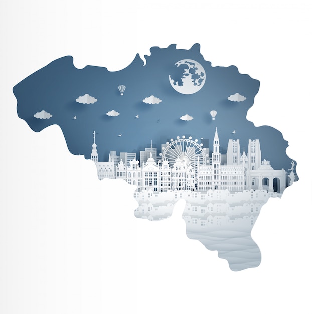 belgium map concept with famous landmark