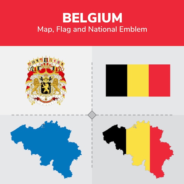 Belgium Map Flag and National Emblem 