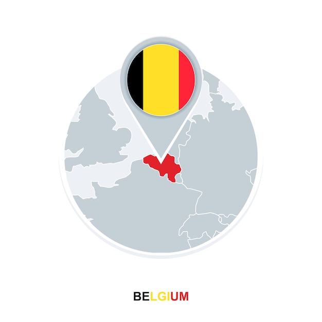 강조 표시 된 벨기에와 벨기에 지도 및 플래그 벡터 지도 아이콘