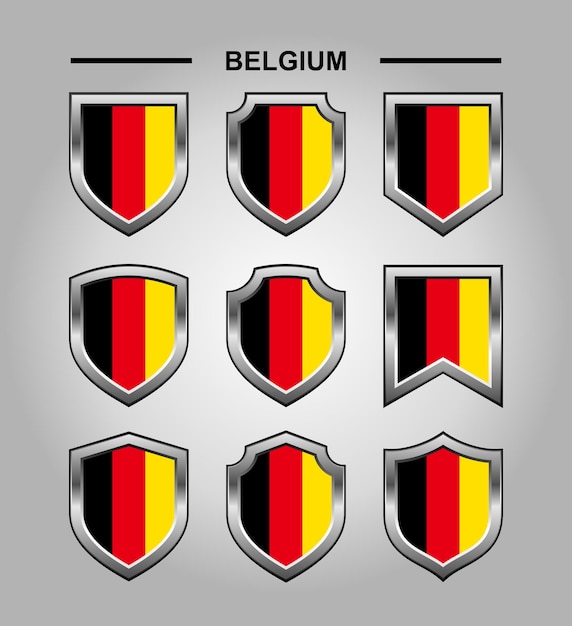 Vettore bandiera degli emblemi nazionali del belgio e scudo di lusso