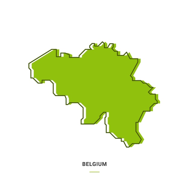 Belgium Outline Map with Green Colour Modern Simple Line Cartoon Design