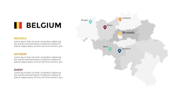 Modello di infografica mappa vettoriale belgio presentazione diapositiva paese europa