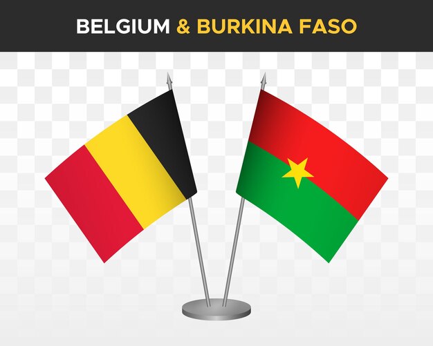 Belgium vs burkina faso desk flags mockup isolated 3d vector illustration table flags