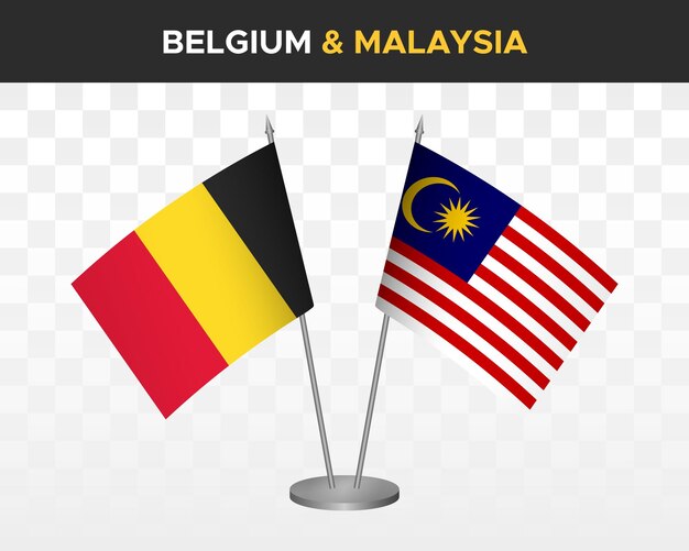 Belgium vs malaysia desk flags mockup isolated 3d vector illustration table flags
