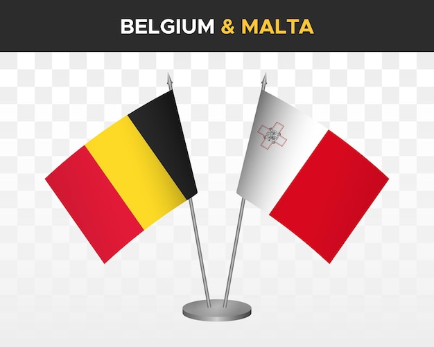 Belgium vs malta desk flags mockup isolated 3d vector illustration table flags