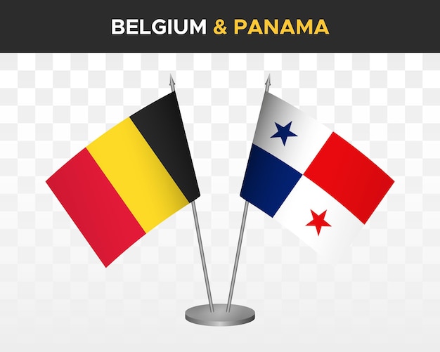 Belgium vs panama desk flags mockup isolated 3d vector illustration table flags