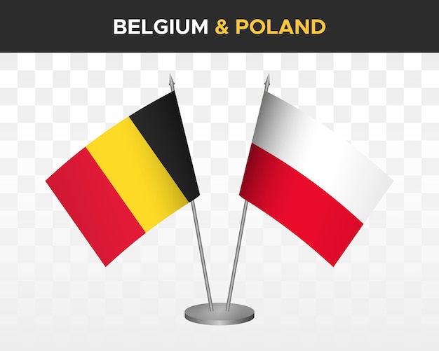 Belgium vs poland desk flags mockup isolated 3d vector illustration table flags