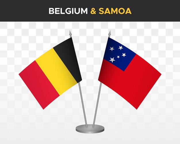 Belgium vs samoa desk flags mockup isolated 3d vector illustration table flags