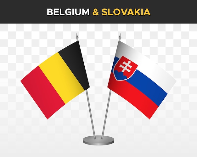 Belgium vs slovakia desk flags mockup isolated 3d vector illustration table flags