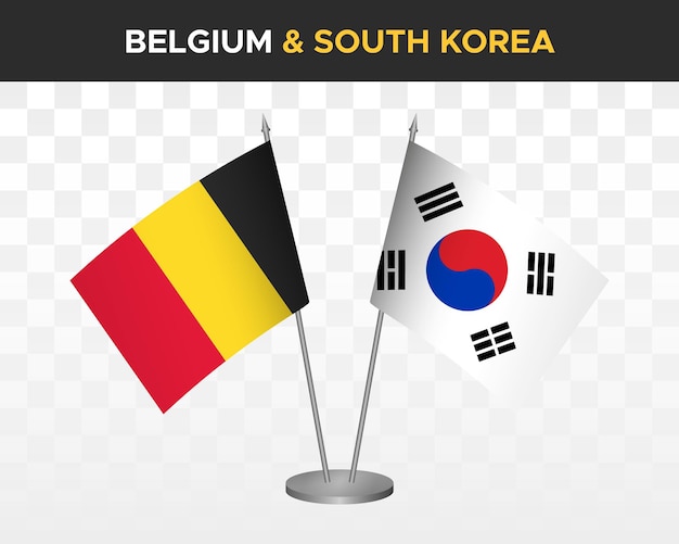 Belgium vs south korea desk flags mockup isolated 3d vector illustration table flags