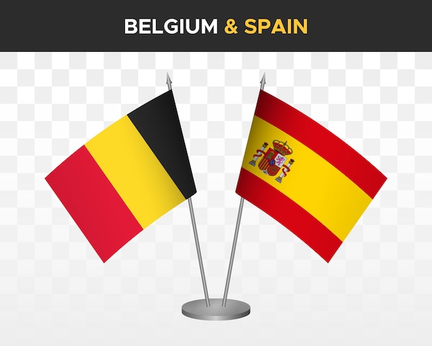 Belgium vs spain desk flags mockup isolated 3d vector illustration table flags