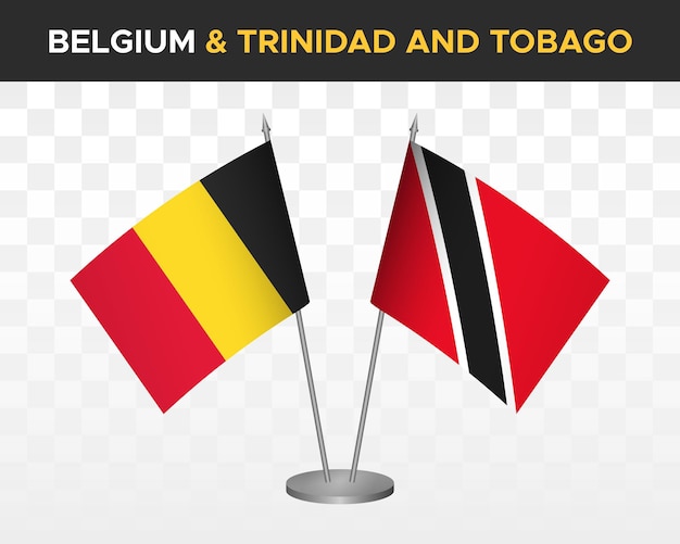 Belgium vs trinidad tobago desk flags mockup isolated 3d vector illustration table flags