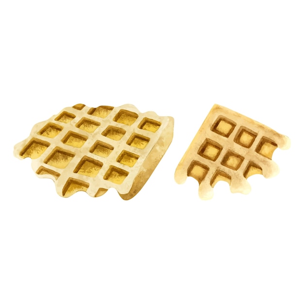 Vettore belgium waffles set vector watercolor illustration bakery fresh breakfast clipart