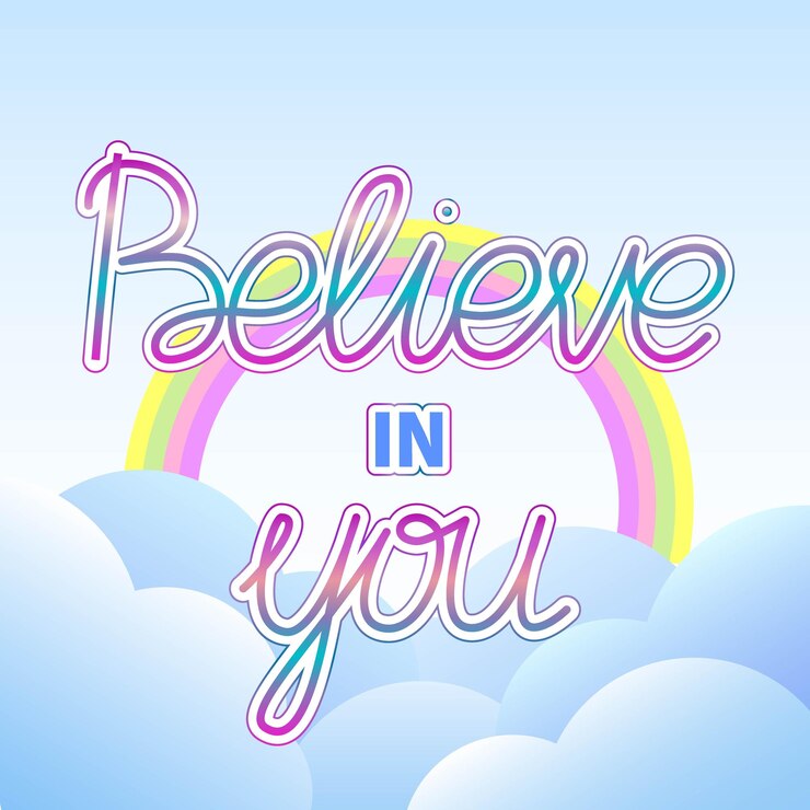 वेक्टर believe in you phrase with rainbow and clouds on a blue background eps 10