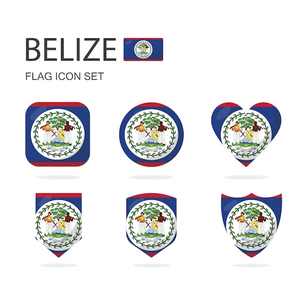 Vector belize 3d flag icons of 6 shapes all isolated on white background