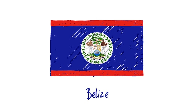 Belize Flag Colored Pencil or Marker Sketch Vector