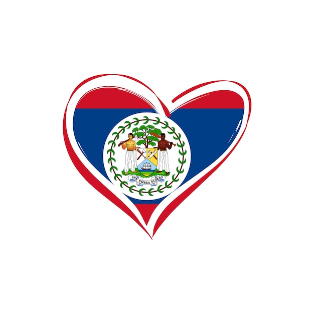 Bandiera del belize con una forma di cuore isolata su uno sfondo bianco per la giornata dell'indipendenza del belize